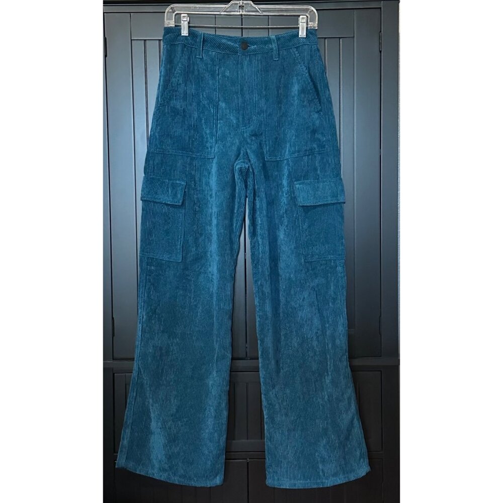 Indigo Rising Corduroy Cargo Pants Junior’s 3/26 High Rise Wide Leg Blue Boho‎